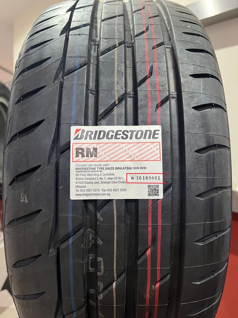 Tyre Code location on a Bridgestone tyre sidewall